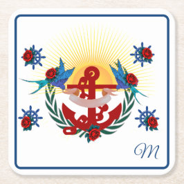 航海のいかりフローラ赤青 スクエアペーパーコースター