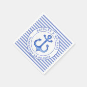 航海のいかりブストライプのパーソナライズされた結婚ル スタンダードカクテルナプキン (角)