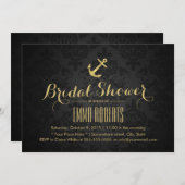 航海のいかりブモダンラック&金ゴールドブライダルシャワー 招待状 (正面/裏面)