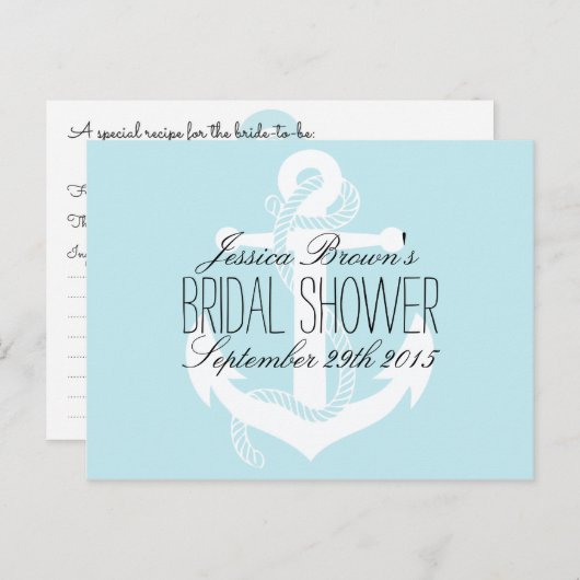 航海のいかりブライダルシャワーレシピカード インビテーションポストカード (正面/裏面)