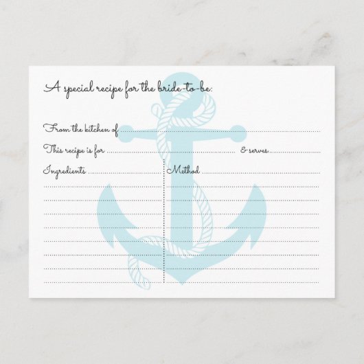 航海のいかりブライダルシャワーレシピカード インビテーションポストカード (裏面)