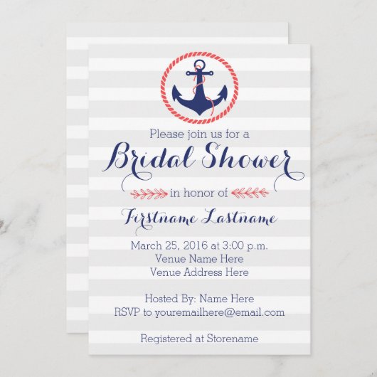 航海のいかりブライダルシャワー 招待状 (正面/裏面)