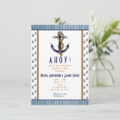 航海のいかりブルーとホワイトのストライプの招待状 招待状 (スタンド正面)