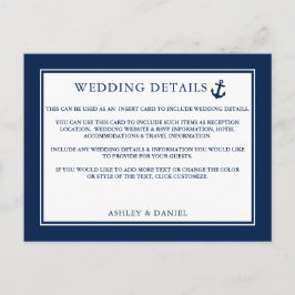 航海のいかりブルーの結婚詳細挿入カード ポストカード