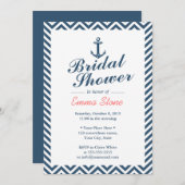 航海のいかりブルーシェブロンストライプブライダルシャワー 招待状 (正面/裏面)