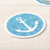 航海のいかりブルーベビーシャワー ラウンドペーパーコースター (アングル)