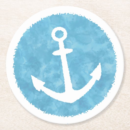 航海のいかりブルーベビーシャワー ラウンドペーパーコースター (正面)