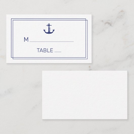 航海のいかりブルーホワイトミニマル結婚リスト プレイスカード (正面/裏面)
