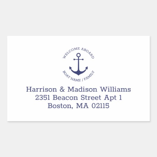 航海のいかりブルーモノグラム差出人住所 長方形シール (正面)