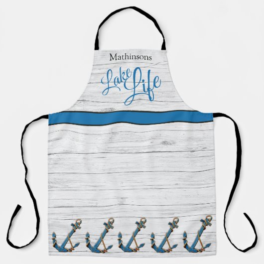 航海のいかりブルーレイクライフファミリーモノグラムの エプロン (正面)