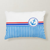 航海のいかりブルーレッド白ストライプ アクセントクッション (正面)