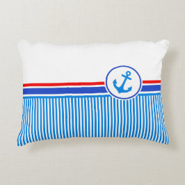 航海のいかりブルーレッド白ストライプ アクセントクッション