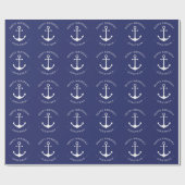 航海のいかりブルー名前をカスタムする文字誕生日 ラッピングペーパー (フラット)