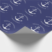 航海のいかりブルー名前をカスタムする文字誕生日 ラッピングペーパー (角)