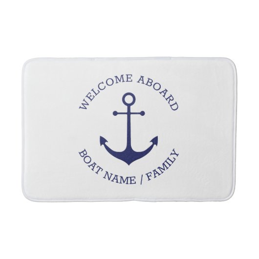航海のいかりブルー白カスタム歓迎 バスマット (正面)