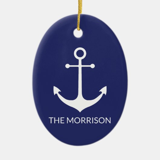 航海のいかりブルー白カスタム白ファミリー名 セラミックオーナメント (正面)