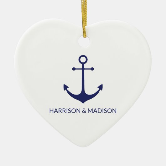 航海のいかりブルー白カスタム白ファミリー名 セラミックオーナメント (正面)