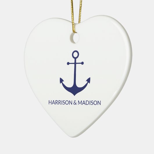 航海のいかりブルー白カスタム白ファミリー名 セラミックオーナメント (左)