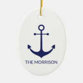 航海のいかりブルー白カスタム白ファミリー名 セラミックオーナメント (正面)