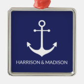 航海のいかりブルー白カスタム白ファミリー名 メタルオーナメント (正面)