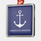 航海のいかりブルー白カスタム白ファミリー名 メタルオーナメント (左)