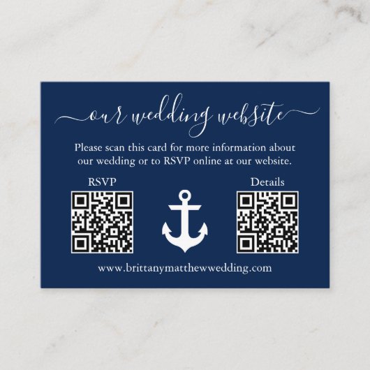 航海のいかりブルー2 QR RSVP詳細結婚 エンクロージャーカード (正面)