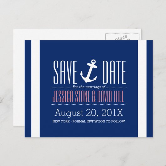 航海のいかりブ王室のルーウェディング日付を保存 案内ポストカード (正面/裏面)