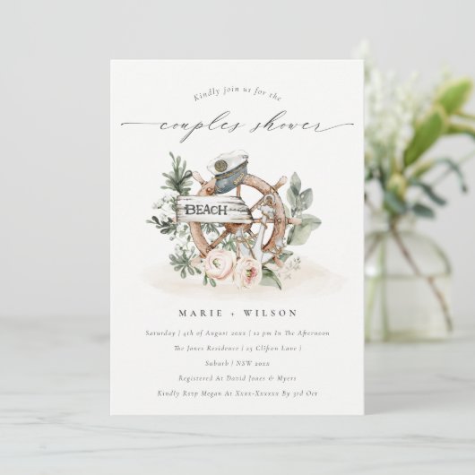 航海のいかりホイールフローラカップルシャワー招待状 サンキューカード (スタンド正面)