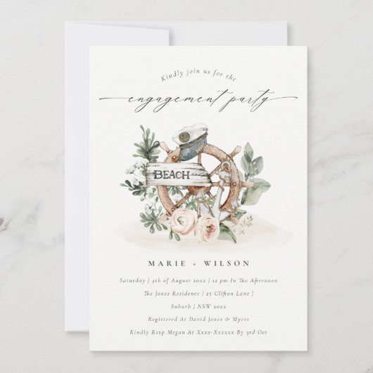 航海のいかりホイールフローラ婚約招待状 サンキューカード (正面)