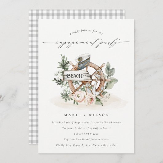 航海のいかりホイールフローラ婚約招待状 サンキューカード (正面/裏面)