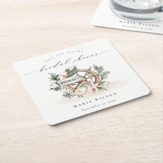 航海のいかりホイールリーフィフローラブライダルシャワー スクエアペーパーコースター (アングル)