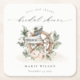 航海のいかりホイールリーフィフローラブライダルシャワー スクエアペーパーコースター
