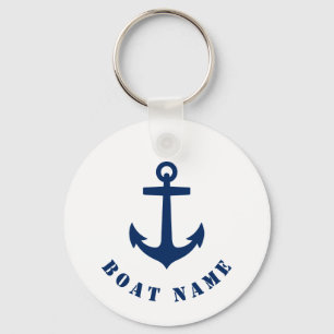 航海のいかりボートまたは名前Navy & White キーホルダー