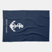 航海のいかりボートネームネイビーブルーカスタム キッチンタオル (横)