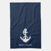 航海のいかりボートネームネイビーブルーカスタム キッチンタオル (縦)