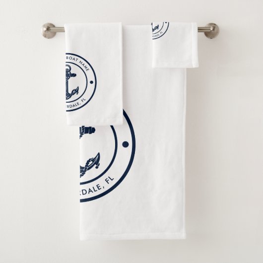 航海のいかりボートネームネイビーブルーボートカスタム バスタオルセット (インサイチュ)