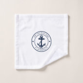 航海のいかりボートネームネイビーブルーボートカスタム バスタオルセット (ウォッシュタオル)