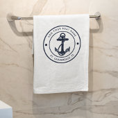 航海のいかりボートネームネイビーブルーボートカスタム バスタオル