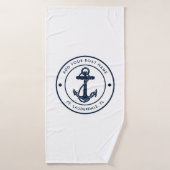 航海のいかりボートネームネイビーブルーボートカスタム バスタオル (バスタオル)