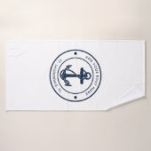 航海のいかりボートネームネイビーブルーボートカスタム バスタオル (バスタオル)