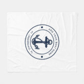 航海のいかりボートネームネイビーブルーボートカスタム フリースブランケット (正面(横))