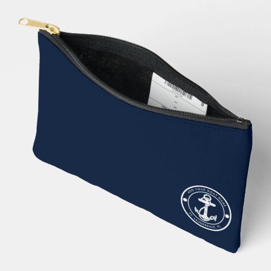航海のいかりボートネームモダンコーストカスタム アクセサリーポーチ (見開き)