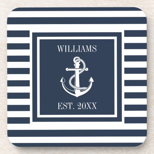 航海のいかりボートファミリー名海軍ブルーストライプ コースター (正面)