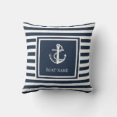 航海のいかりボート名ネイビーブルーストライプの クッション (裏面)