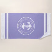 航海のいかりボート名任意の色のカスタム ビーチタオル (正面)