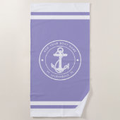 航海のいかりボート名任意の色のカスタム ビーチタオル (正面)