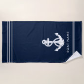 航海のいかりボート名任意の色のカスタム ビーチタオル (正面)