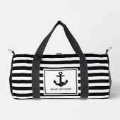 航海のいかりボート名白黒ストライプの ダッフルバッグ (正面)