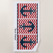 航海のいかりボート名赤白青おもしろい ビーチタオル (正面)