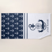 航海のいかりボート名 ビーチタオル (正面)